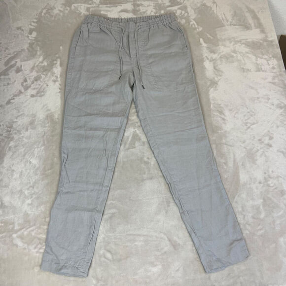 Vince Pants Womens Medium Grey 100% Linen Elastic Waist Pull On Lagenlook Beach